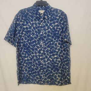 Michael Kors Medium 100% Linen Camp Shirt Blue Print Resort Travel
